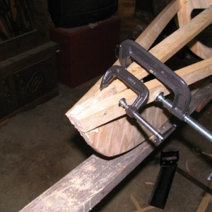 Detail of bow being glued Note deck beam in place