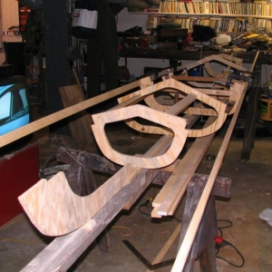 Sheer clamps being glued in place Work from center
