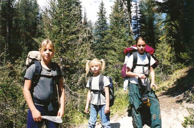 Granddaughters on the CDT trail, Mt/Id border