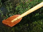 Andy's paddle, curly bird's eye Maple shaft with waterfall curl Penn. Cherry blades-bookmatched, Walnut pins